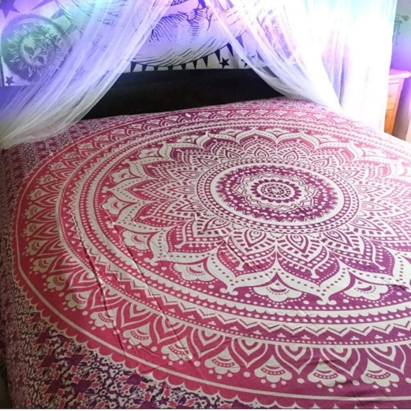 Pink Ombre Mandala Tapestry Hippie Cotton - Picture 5 of 7
